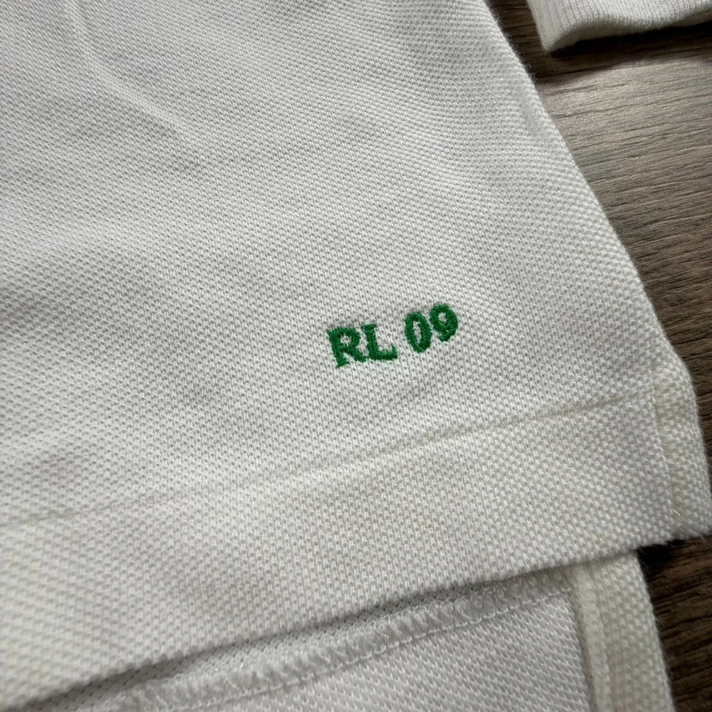 Ralph Lauren Kids Big Pony Mesh Polo Shirt White Green Long Sleeve Size L NWT